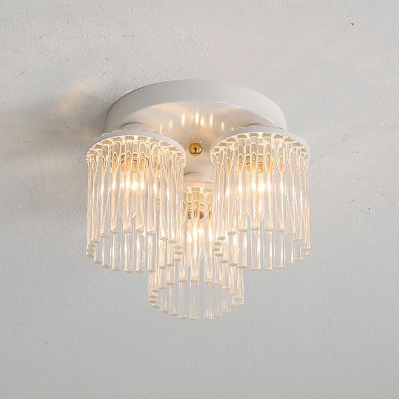 Lámpara de techo con varilla de cristal, montaje empotrado, pétalo/cilindro blanco, moderna, 1/3/5 luces