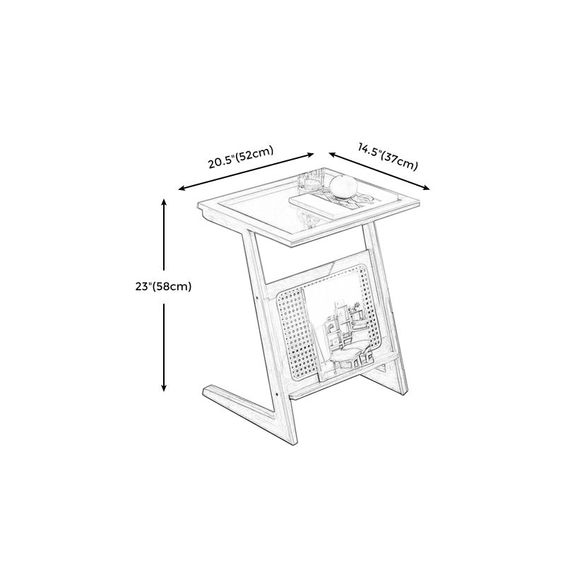 Sledge-shaped Base Design Bamboo Cane Craft Glass Finish Material Rectangular Side Table