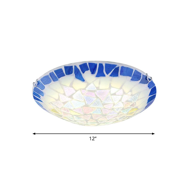 Blu 12 "/16 "/19.5" Wide 3 Luci Apparecchio di illuminazione a incasso Barocco Ciotola di vetro colorato Flushmount Luce