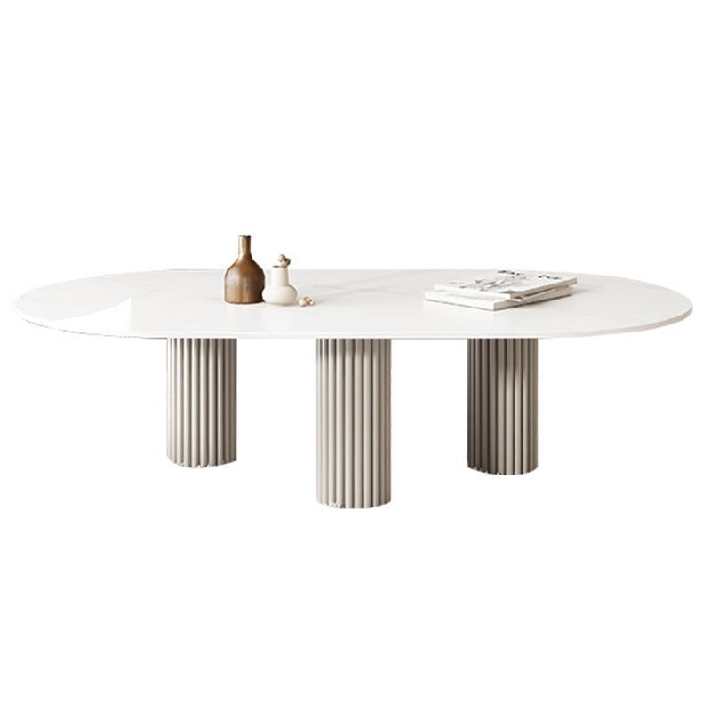 Glass Top Dining Table Modern Oval Indoor Dining Table with 3 White Legs