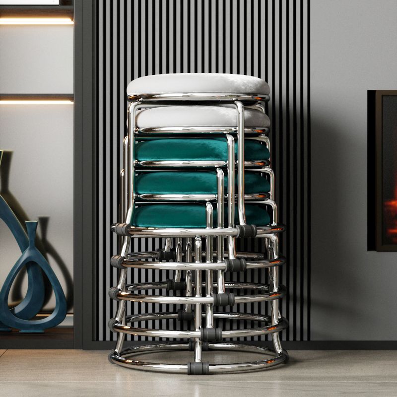 Glam Ottoman Velvet Fade Resistant Solid Color Round Ottoman with Metal Legs