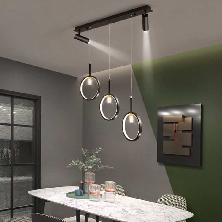 Luz de hierro forjado de isla lineal creativa moderna Luz de hierro forjado con sombra de silicona