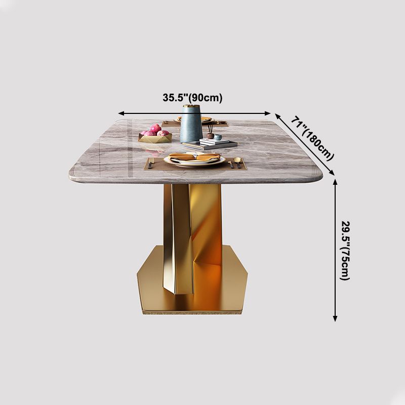 Mesa de rectángulo de lujo tradicional de metal mesa de interior de piedra sinterizada gris con pedestal
