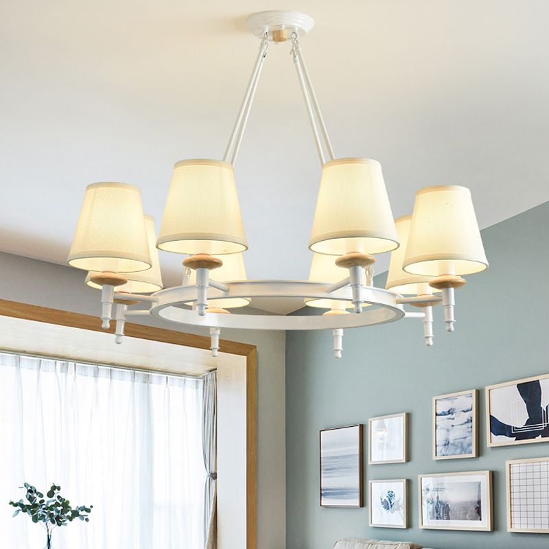 Modern Barrel Ceiling Pendant Light Fabric 8 Heads Living Room Chandelier Lighting in White