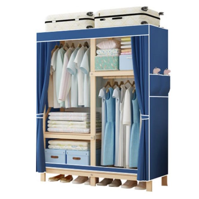 Contemporary Style Wardrobe Pine Solid Wood Wardrobe Closet with Legs
