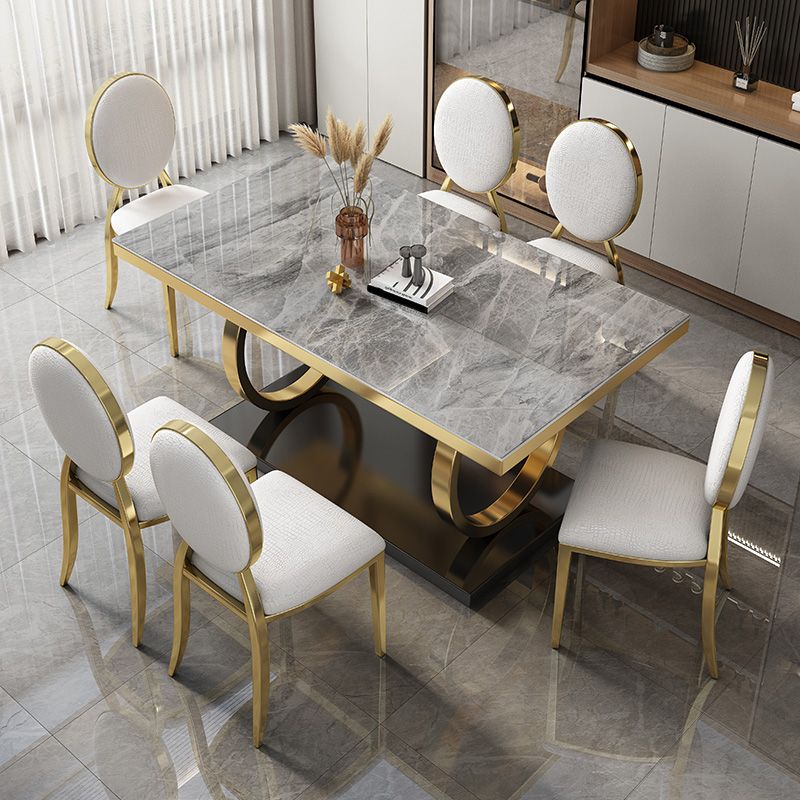 Glam Style Dinner Table Rectangle Stone Dining Room Table for Kitchen