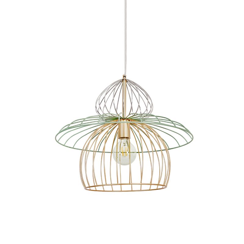 Iluminación colgante de jaula de alambre de metal Nordic Estilo simple 1 Luz de suspensión de oro ligero para comedor