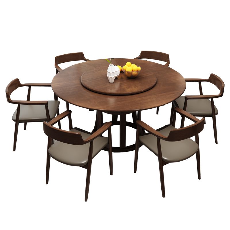 Modern Round Table Solid Wood Dining Table with Turntable for Home