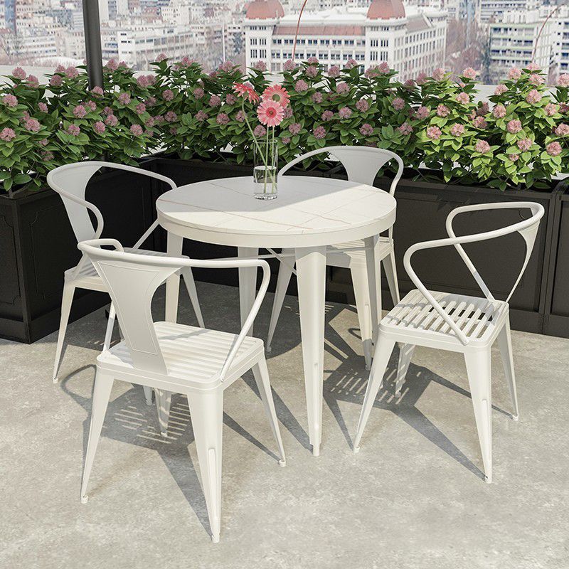 Modern Style 1/5/7 Pieces Metal Dining Set Stone Table Set for Outdoor
