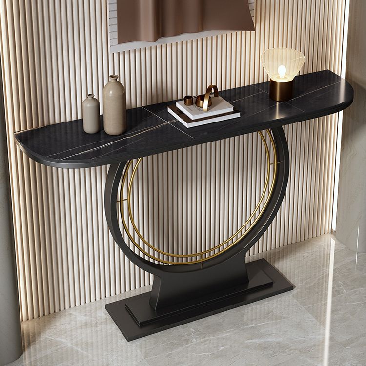 12 Inch Wide Accent Table Half Moon Stone Console Table for Hall