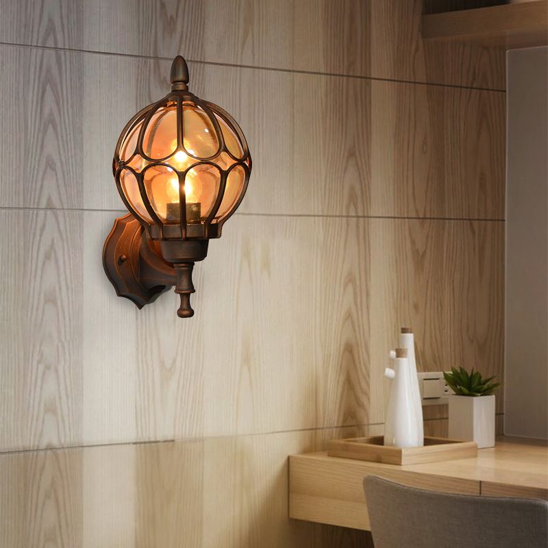 Globe Living Room Wall Light Fixture Industrial Amber Glass 1 Light Black/Gold/Bronze Sconce Lamp, 8.5"/9"/12.5" W