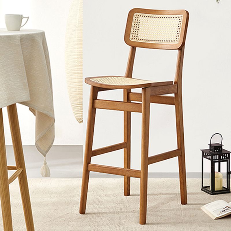 Contemporary Wood Bar and Counter Stool Rattan Low Back Stool with 4 Legs