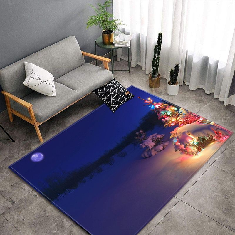 Light Blue Casual Carpet Polyester Santa Claus Carpet Non-Slip Backing Carpet for Home Decor