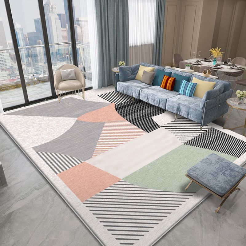 Novelty Geometric Pattern Rug with Stripe Multicolor Polyester Rug Non-Slip Pet Friendly Washable Are Rug for Living Room