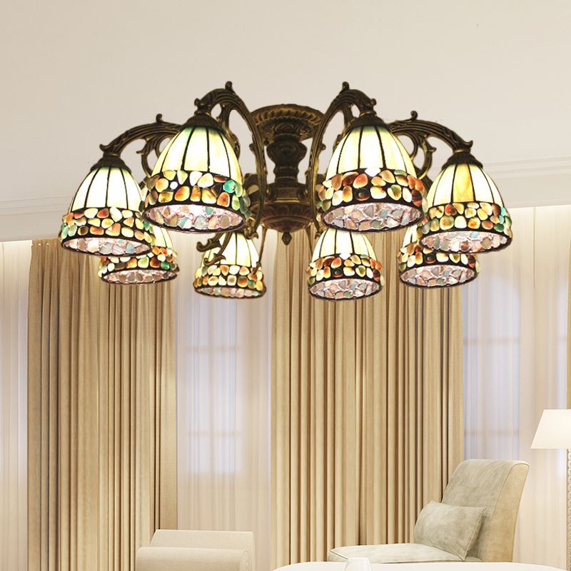 Tiffany Dome Semi Flush 5/8 lumières Vitrail Art près du plafond Éclairage en vert