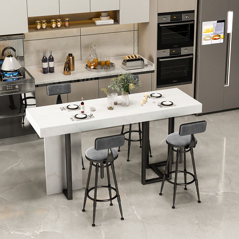 Glam Counter Height Pub Set 1/5 Pcs Faux Marble Bar Table and Adjustable Height Stools