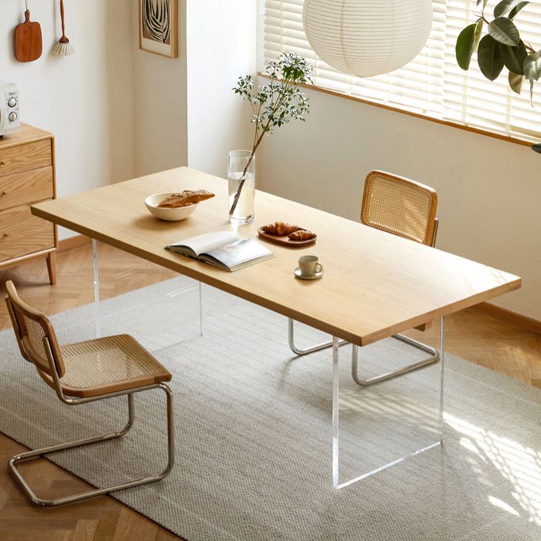 Contemporary Solid Wood Top and Acrylic Base Dining Table Set