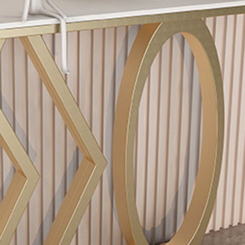 31.5" H Pedestal Base Accent Table with Half Moon Stone Top for Hall