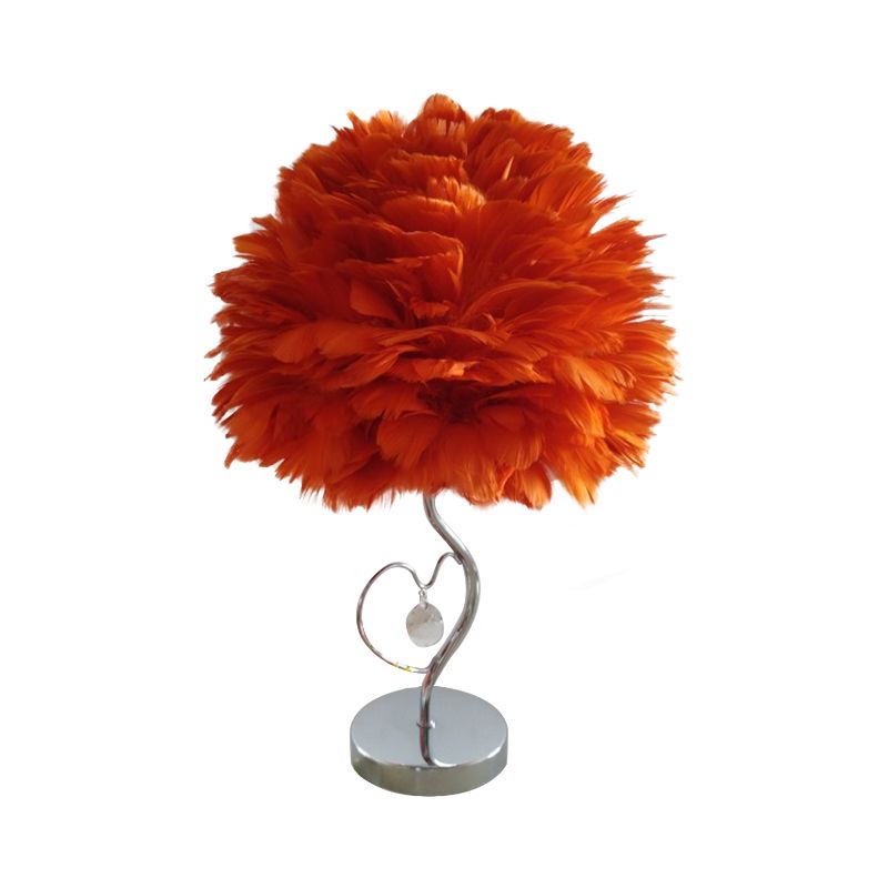 1-Licht-Schlafzimmer Nachtlampe nordisch grau/orange/rosa Tischlicht mit Kuppelfedernschatten und Kristallakzent