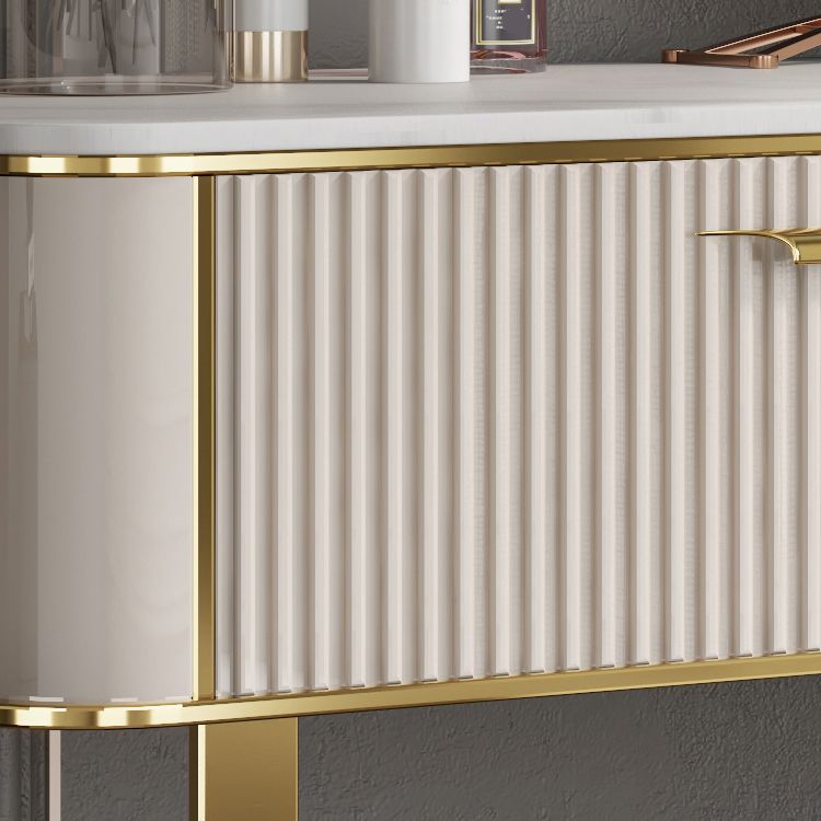 Beige Make-up Vanity Metal Dressing Table Stool Set with Drawers