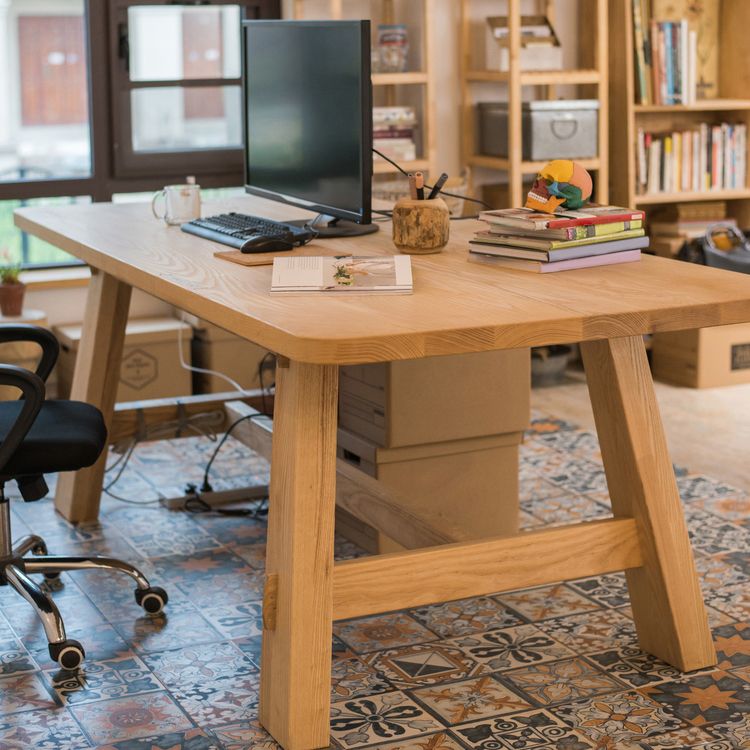 Modern Pine Wood Table for Restaurant Rectangle Kitchen Table with Trestle Base