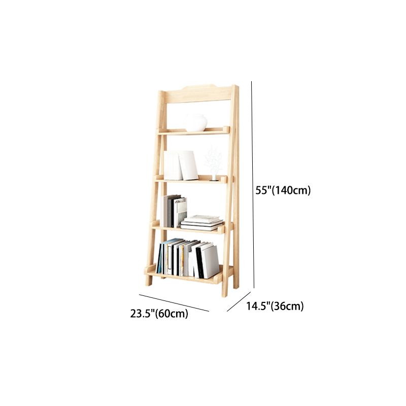 Modern Style Bookcase Rubber Wood Open Back Ladder Bookshelf for Home Office