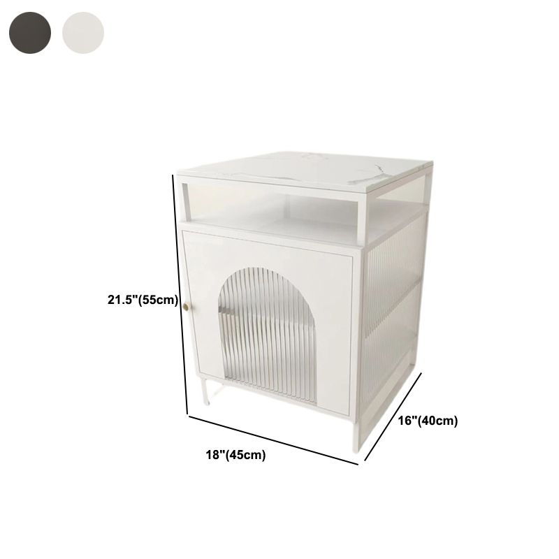 Modern Metal Bed Cabinet Stone Top 22 Inch H 1-Shelf Nightstand in Black/White