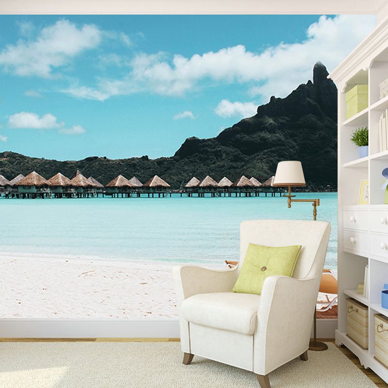 Photography Stain Resistant Wall Mural Recreational Beach Sitting Room Wall Mural