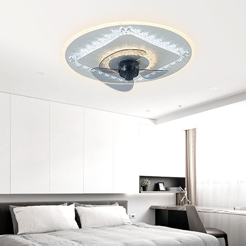 Schlafzimmer LED -Lüfterlampenlampe minimalistische weiße Halbflush -Licht mit kreisförmiger Acrylschatten