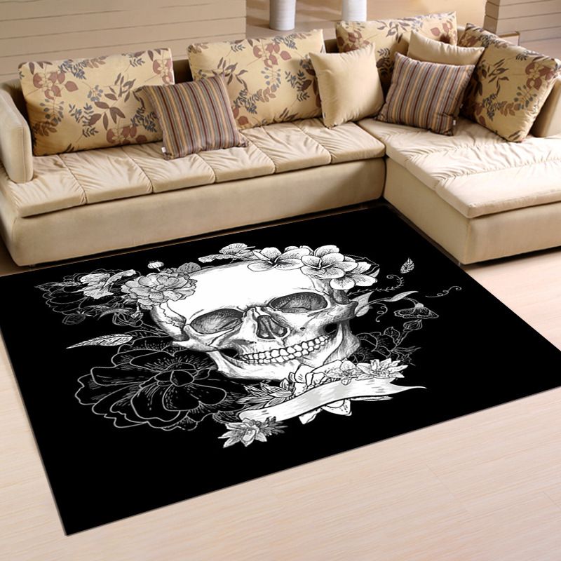 Novelty Carpet Modern Skull Pattern Area Rug Polyester Carpet for Living Room