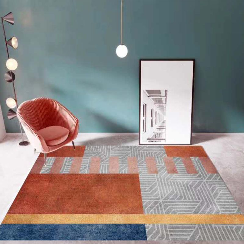 Dark Orange Circle Carpet Polyester Magnificent Carpet Washable Carpet for Home Decor