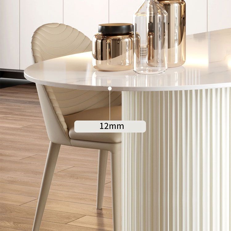 Sintered Stone White Dining Table Simplicity Double Pedestal Table for Dining Room