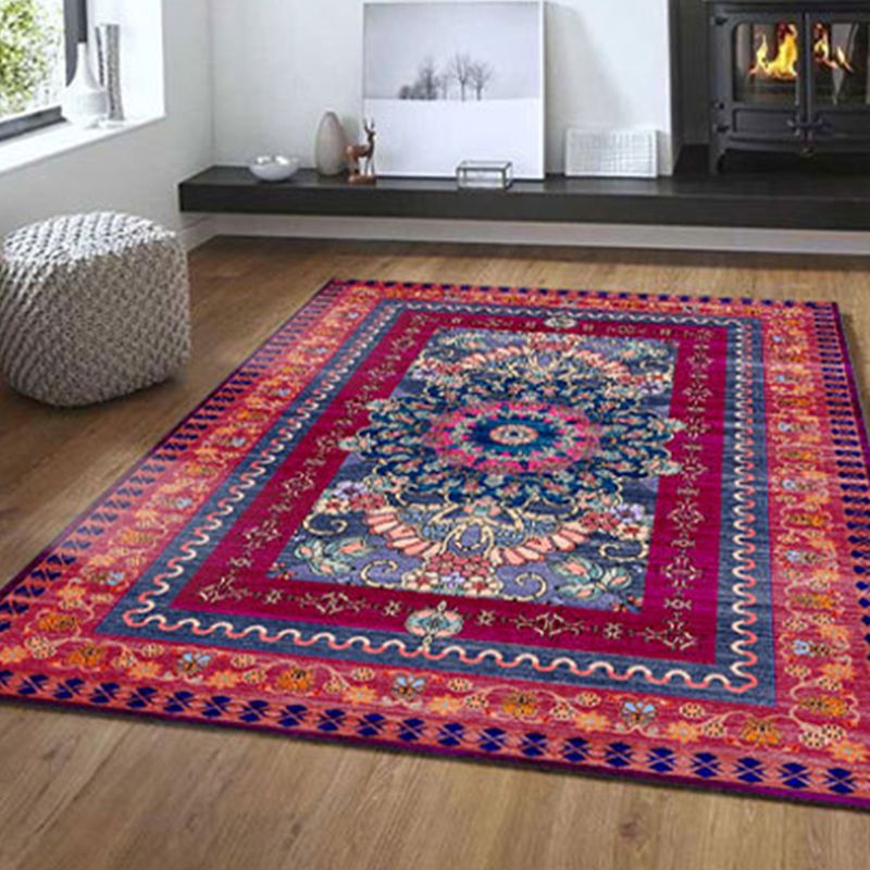 Bohemian Medallion Indoor Rug Red Polyester Area Carpet Anti-Split Rug for Home Decoration