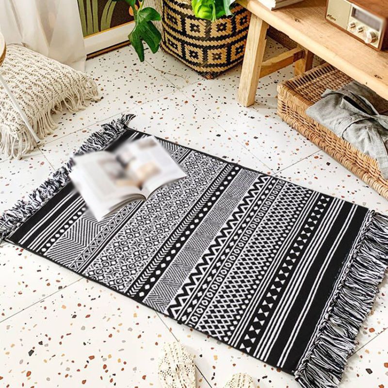 Bohemian Black Ameicana Match tapis funky Cotton Mélangez Aire tapis de frange pour chambre à coucher
