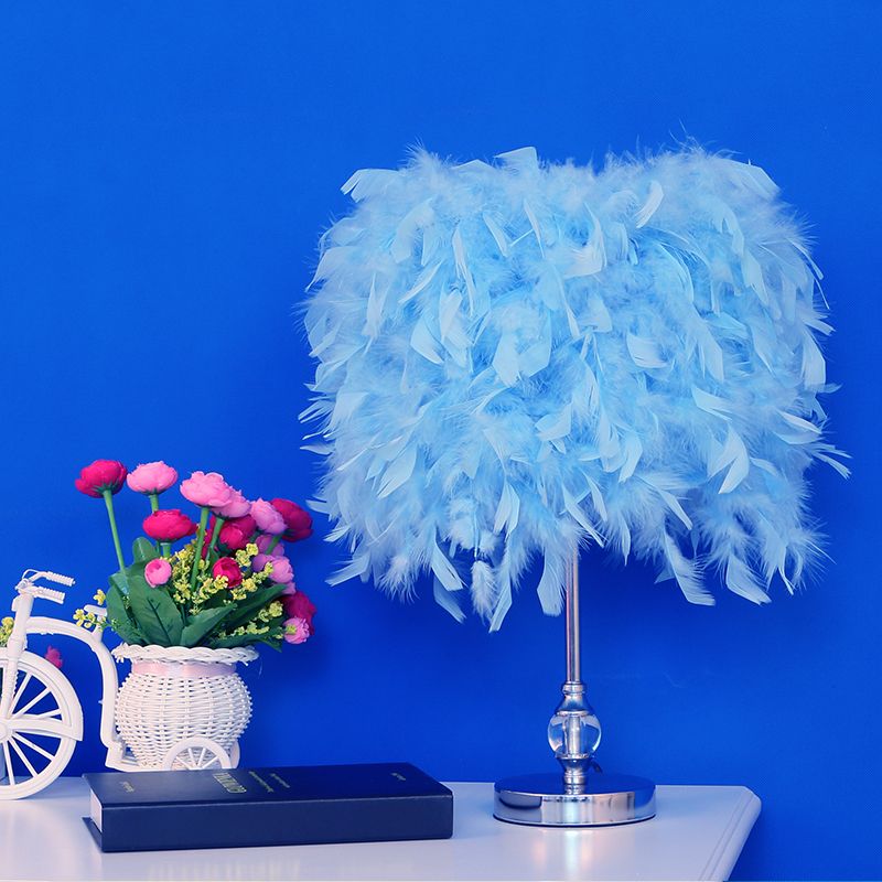 Simplicité Drum Night lampe plume 1-Light Table Light Table Éclairage en rose / rouge / jaune avec décor en cristal