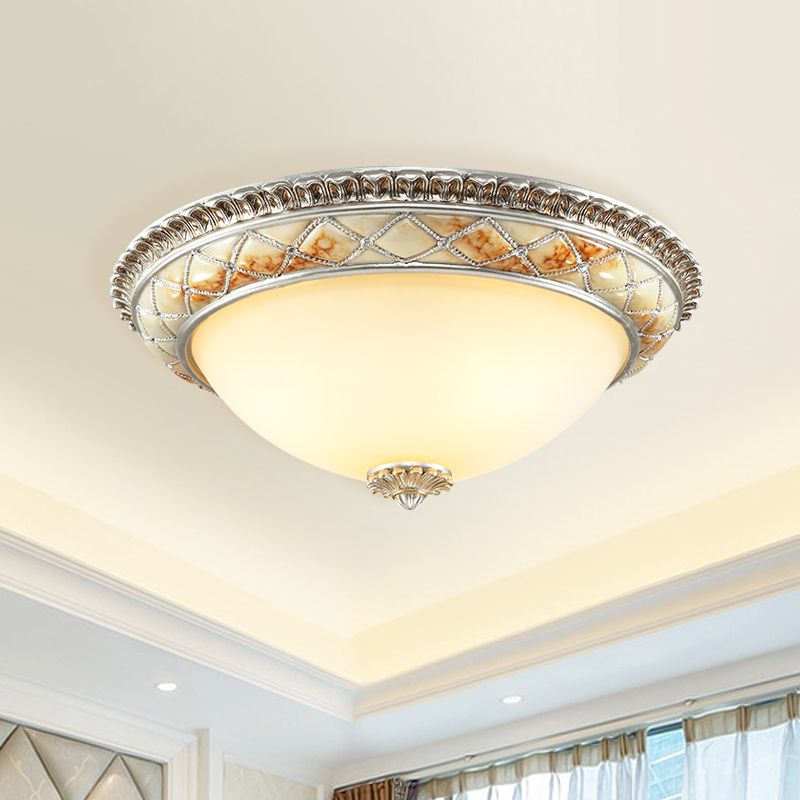 Dome Bedroom Ceiling Light Fixture Traditional Frosted White Glass 14"/16"/19.5" W 2/3-Head Gold/Silver Flush Mount