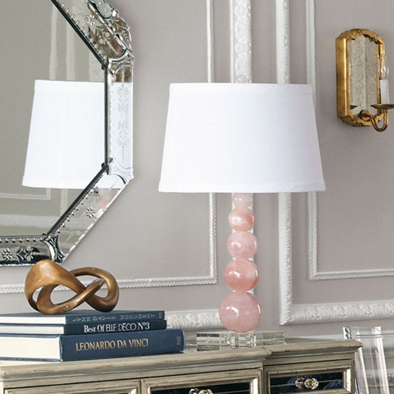 Lampada da comodino moderna in tessuto a 1 lampadina per illuminazione da lavoro a forma di botte rosa per camera da letto