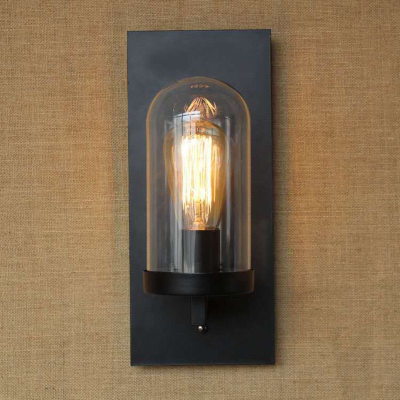 Glass Black Wall Lighting Fixture Shaded Industrial-Style Wall Light Fixture for Aisle