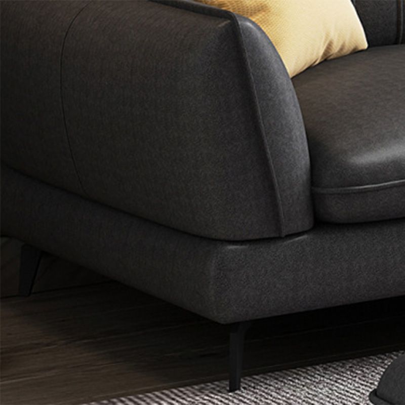 Contemporary Stationary Faux Leather Recessed Arm Sofa Chaise