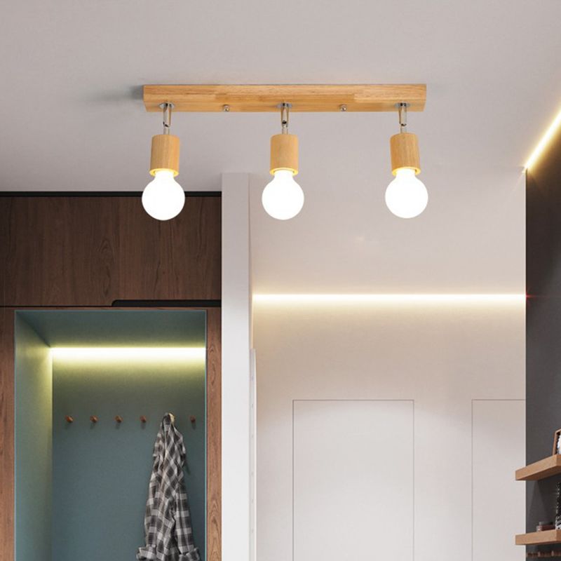 Open Bulb Ceiling Light Fixture Minimalist Wooden Hallway Semi Flush Mount Light
