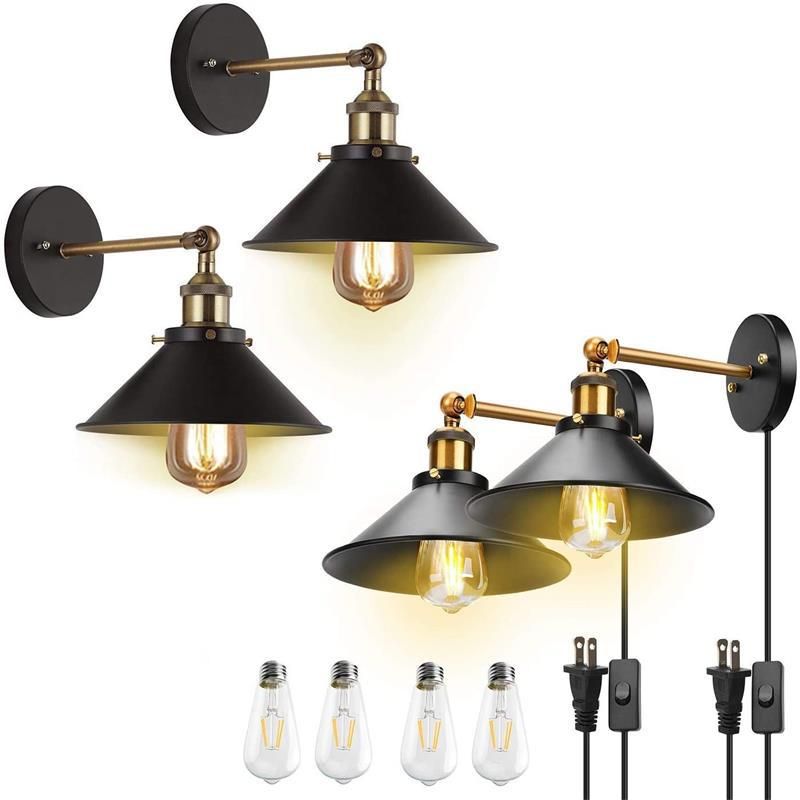 Industrial Style Conical Reading Lamp 1-Light Metal Swivelable Wall Light Sconce with Plug-in Cord