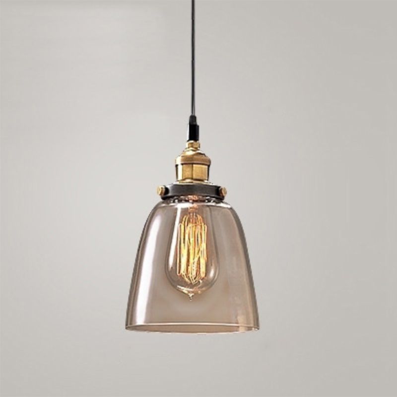 1 Bulb Drop Pendant Farmhouse Dining Room Hanging Ceiling Light with Geometry Glass Shade