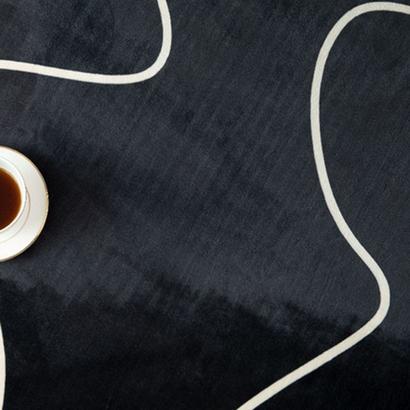 Black Living Room Area Carpet Color Block Polyester Area Rug Anti-Slip Easy Care Rug