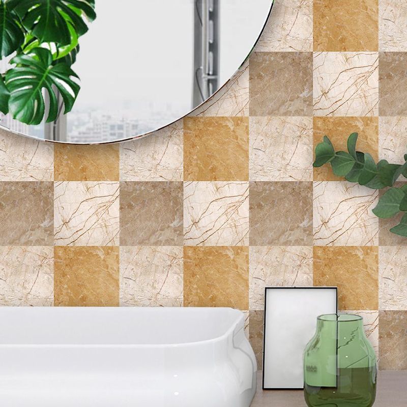 50 Pcs Mosaic Tile Stick Wallpapers Modern Classic Marble Wall Covering in Brown, 6' x 6"