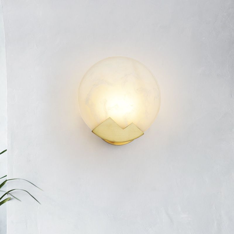 Brass Round Wall Light Postmodern 8" Wide Wall Sconce in Gold for Living Room