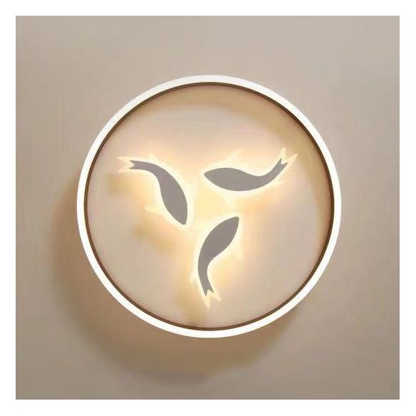 Plafonnier LED anneau avec poisson de natation Chambre bébé créatif acrylique blanc fluorescent