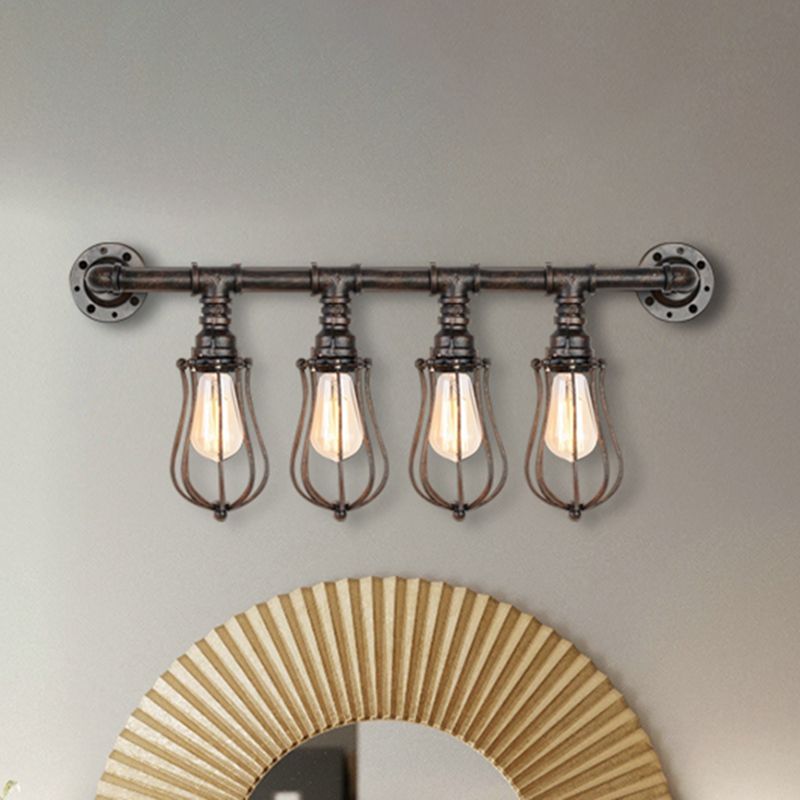 Nautische Zwiebel -Wand -Wandmontage Licht mit Drahtkäfig und Rohr 4 Leuchten Metallleuchten in Bronze