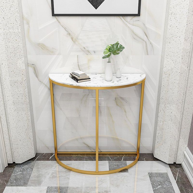 Glam Marble Console Table Half Moon Stain Resistant Accent Table for Hall