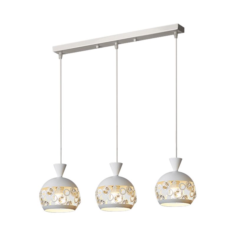 Crystal Prenant Pendant Light Modernisme 3 têtes White Finish Multi-plafond Light