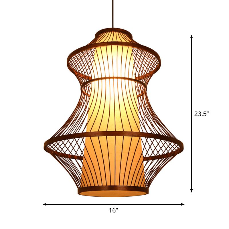 16 "/19,5"/23,5 "W 1-Bulb Bistro Anhänger Hell Asian Braun Hanging Light Kit mit Urnen Bambusschatten